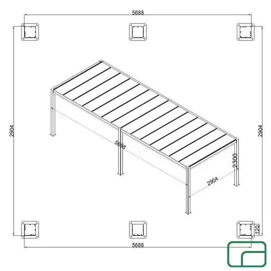 King Free Standing Polycarbonate Pergola 3x6m