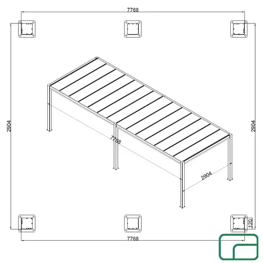 King Free Standing Polycarbonate Pergola 3x8m