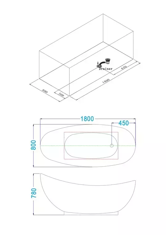 Elegant oval bathtub