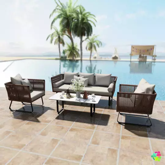 Beige Wicker Outdoor 5 Seater Set